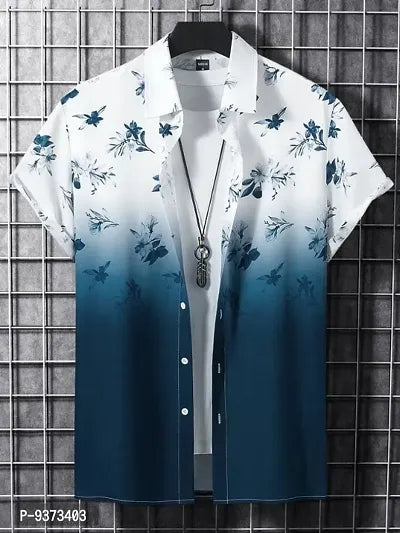 Stylish Blue Polyester Spandex Printed Casual Shirt For Men