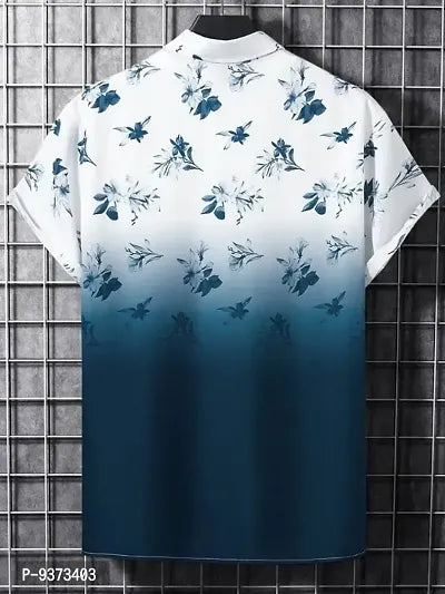 Stylish Blue Polyester Spandex Printed Casual Shirt For Men