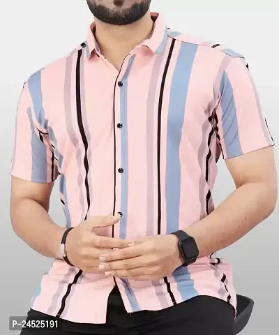 Trendy Multicolored Polyester Blend Striped Casual Shirt For Men