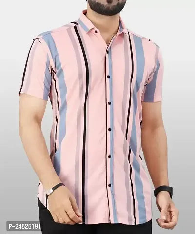 Trendy Multicolored Polyester Blend Striped Casual Shirt For Men