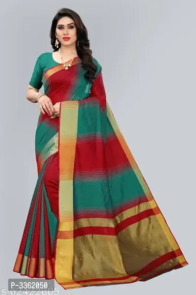 Multicoloured Cotton Silk Saree With Blouse Piece