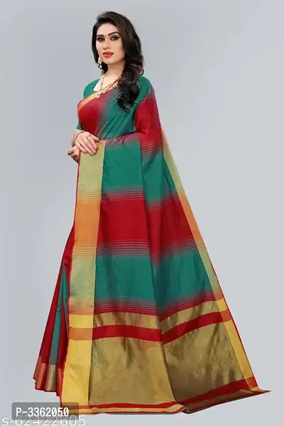 Multicoloured Cotton Silk Saree With Blouse Piece