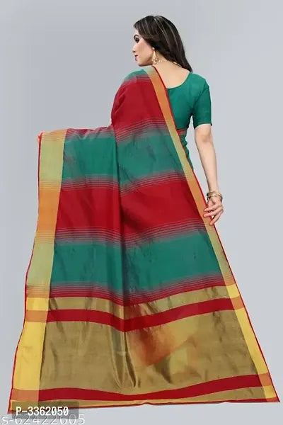 Multicoloured Cotton Silk Saree With Blouse Piece