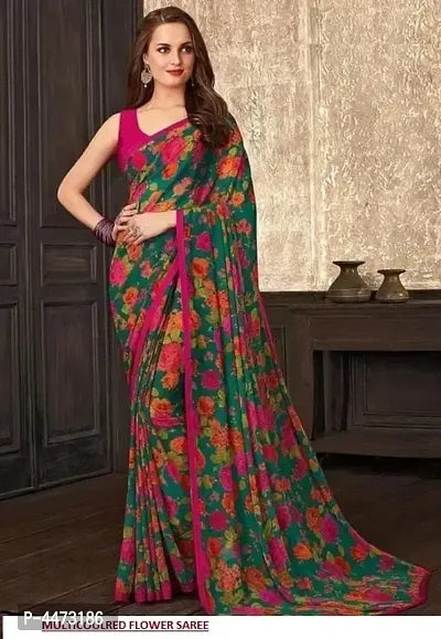 Printed Kalamkari Poly Silk Saree with Blouse Piece