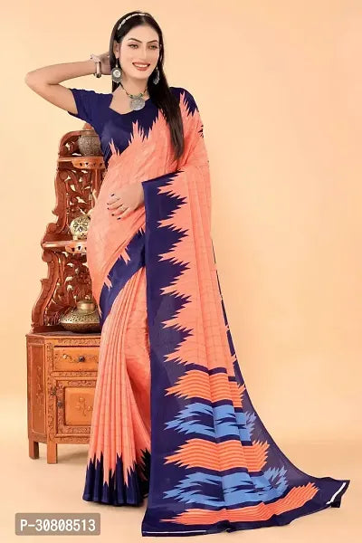 Stylish Peach Pure Silk Saree With Blouse Piece For Women