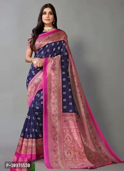 Stylish Blue Silk Blend Saree with Blouse piece For Women