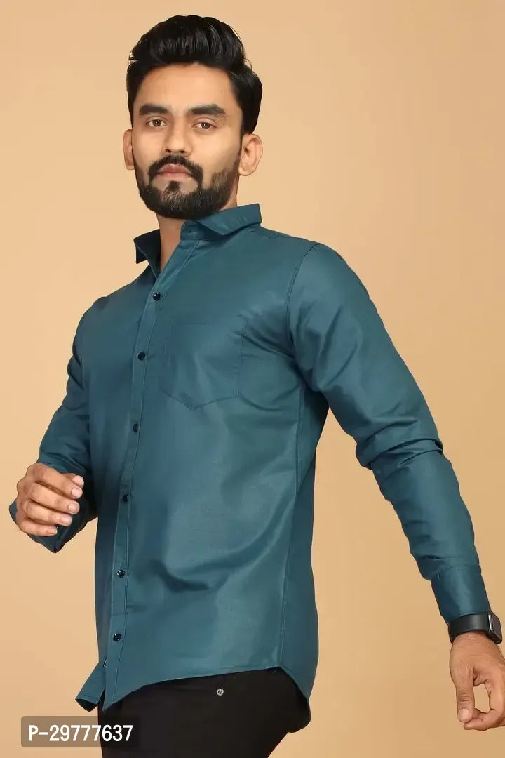 Stylish Teal Cotton Casual Shirts For Men