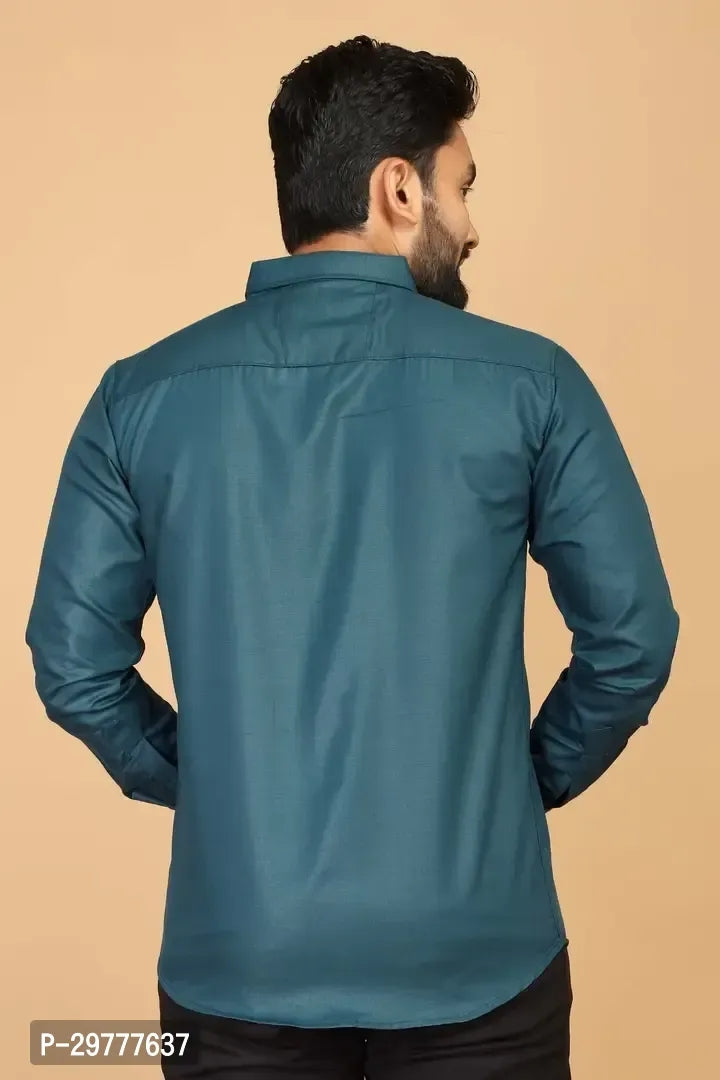 Stylish Teal Cotton Casual Shirts For Men