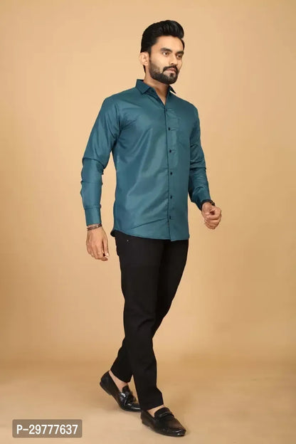 Stylish Teal Cotton Casual Shirts For Men