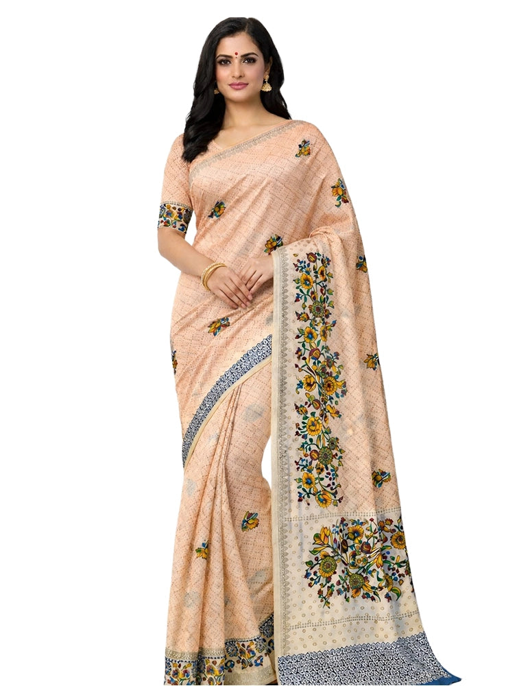 Peach Women Print Crepe Saree
