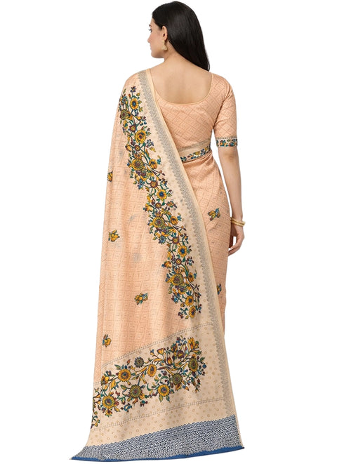 Peach Women Print Crepe Saree
