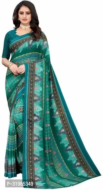 Stylish Green Georgette Saree With Blouse Piece For Women