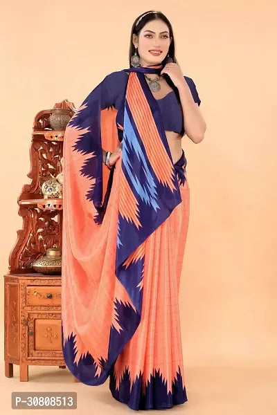 Stylish Peach Pure Silk Saree With Blouse Piece For Women