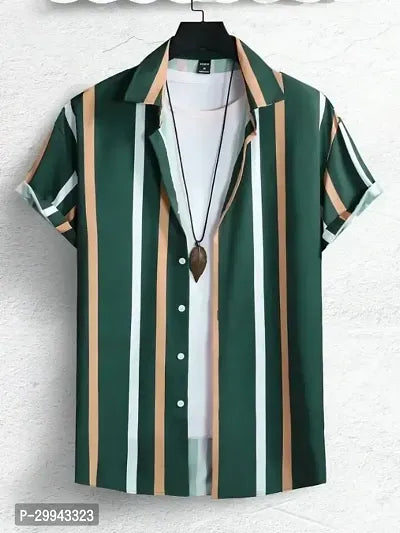 Stylish Green Cotton Spandex Casual Shirt For Men